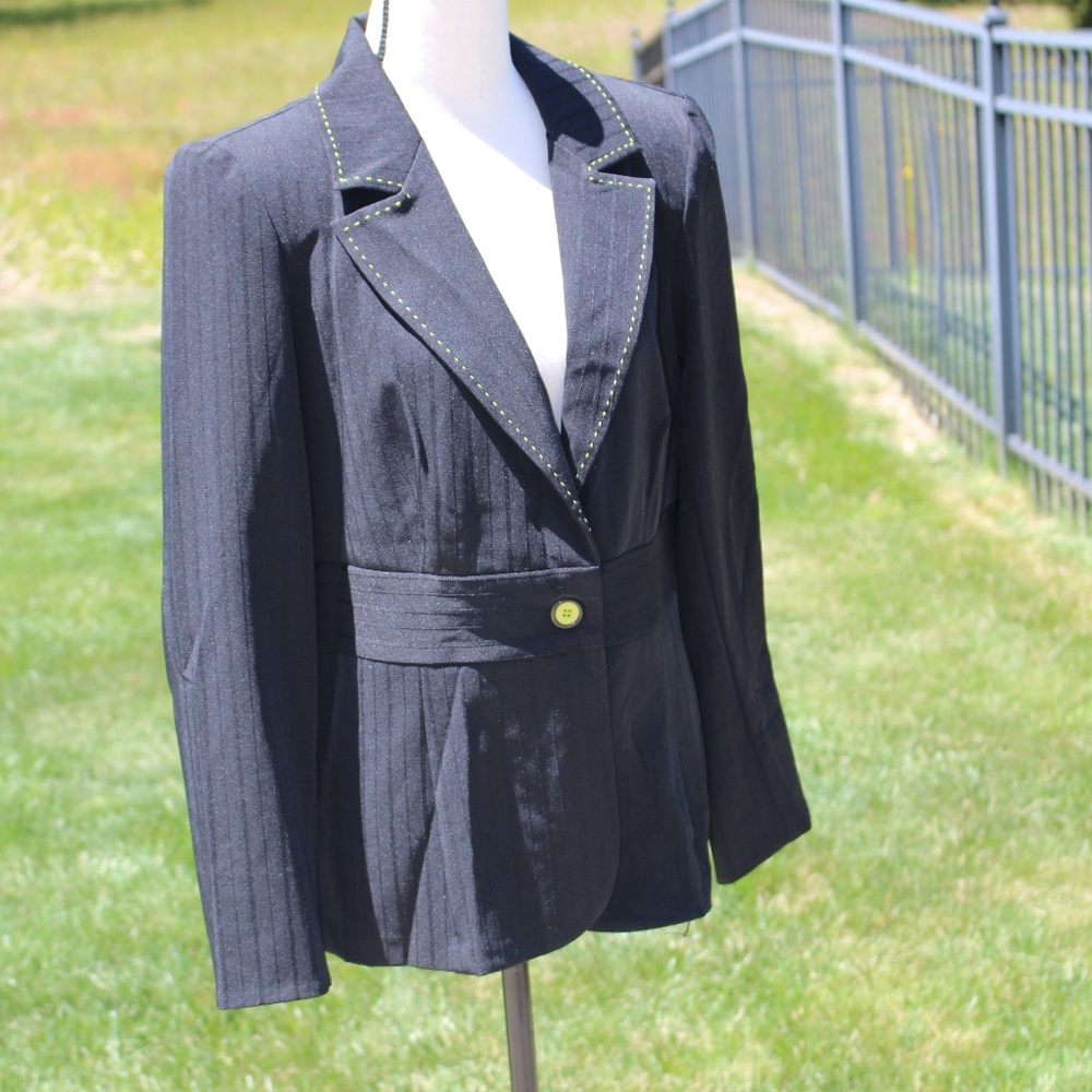 Courtenay, black & lime green one button  blazer